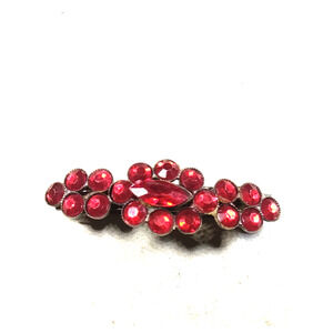 Vintage Fire Red Rhinestone Hair Barrette Tension Clip Small Light Weight...